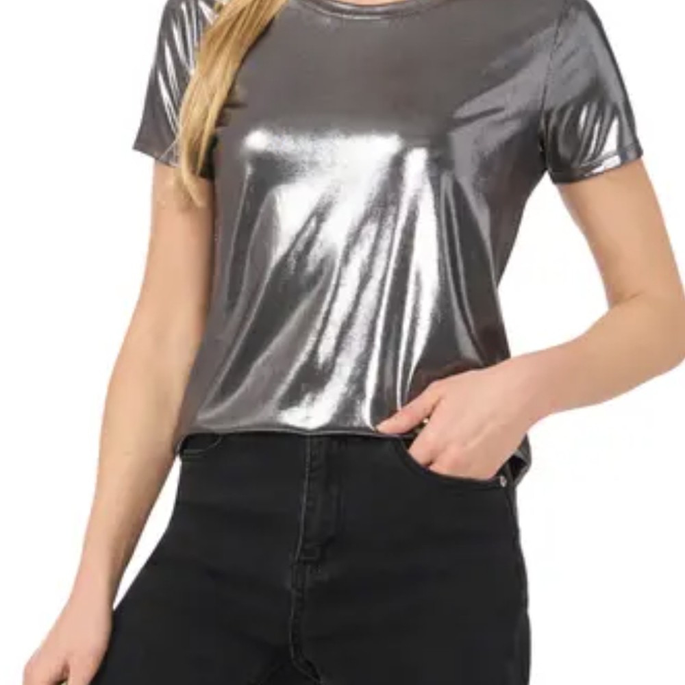 Metallic Silver Short Sleeve Women’s Top